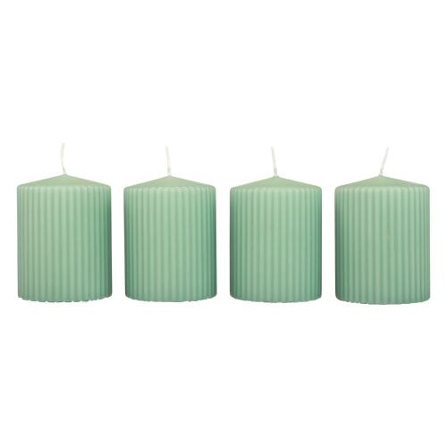 Floristik24 Pelarljus gröna smaragd räfflade ljus 70/90mm 4 st
