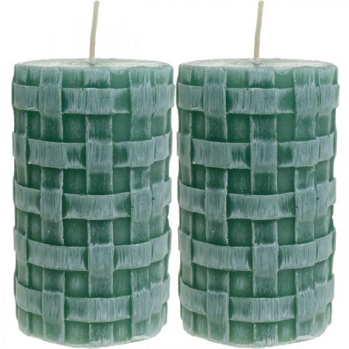 Floristik24 Ljus med flätmönster, pelarljus rustikt grönt, ljusdekoration 110/65 2 st