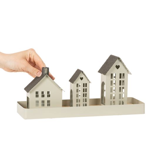Fyrhusset Metall Tre Hus på Bricka 35cm 1 Set | Floristik24.se
