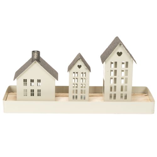 Fyrhusset Metall Tre Hus på Bricka 35cm 1 Set | Floristik24.se