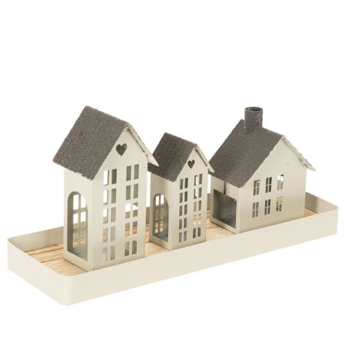 Fyrhusset Metall Tre Hus på Bricka 35cm 1 Set | Floristik24.se