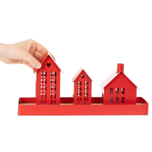 Metallljushållare Hus Röda med Bricka 35cm 1 Set | Floristik24.se