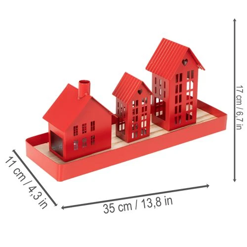 Metallljushållare Hus Röda med Bricka 35cm 1 Set | Floristik24.se