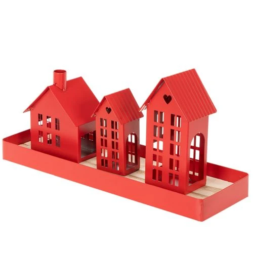 Metallljushållare Hus Röda med Bricka 35cm 1 Set | Floristik24.se