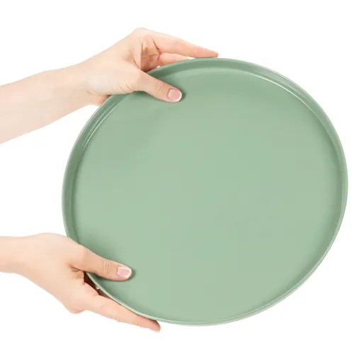 Rund grön dekorativ tallrik på stativ för bordsdekoration, 30 cm | Floristik24.se