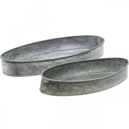 Artikel Dekorativ skål metallsockel skål oval grå L33cm/31cm set om 2