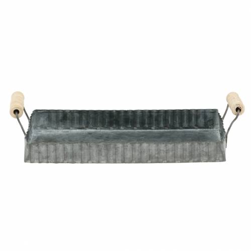 Floristik24 Dekorativ bricka med trähandtag zinksilver 24 × 12,5 cm