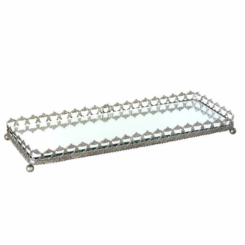 Floristik24 Dekorativ bricka med spegelbotten antik silver 53 cm x 18 cm