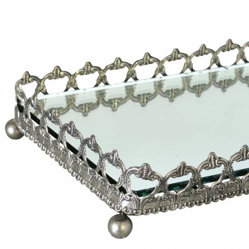 Floristik24 Dekorativ bricka med spegelbotten antik silver 53 cm x 18 cm