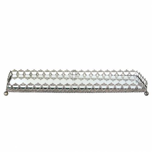 Floristik24 Dekorativ bricka med spegelbotten antik silver 53 cm x 18 cm