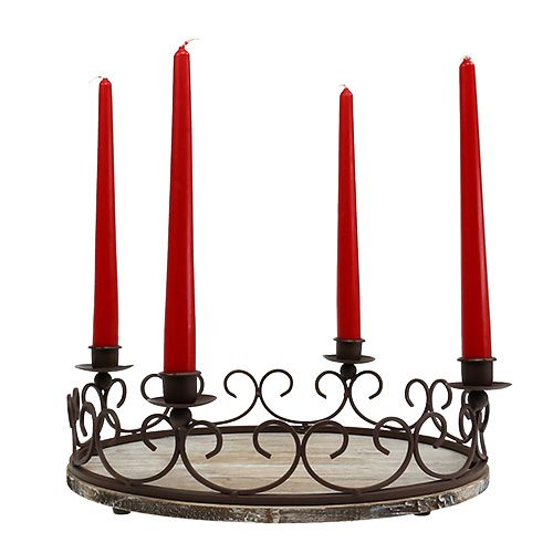 Floristik24 Bricka med 4 ljusstake Ø38cm brun