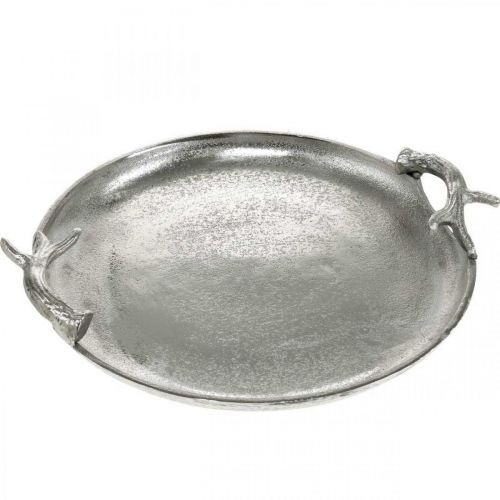 Dekorativa brickhjortar gevir silver aluminium rund Ø30cmH4,5cm