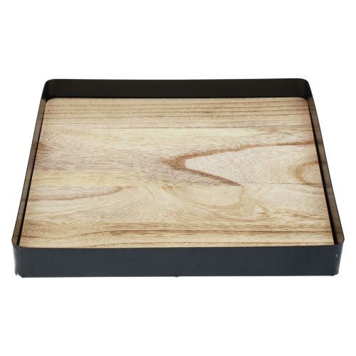 Floristik24 Dekorativ bricka metall trä fyrkantig natursvart 25,5×25,5×4cm