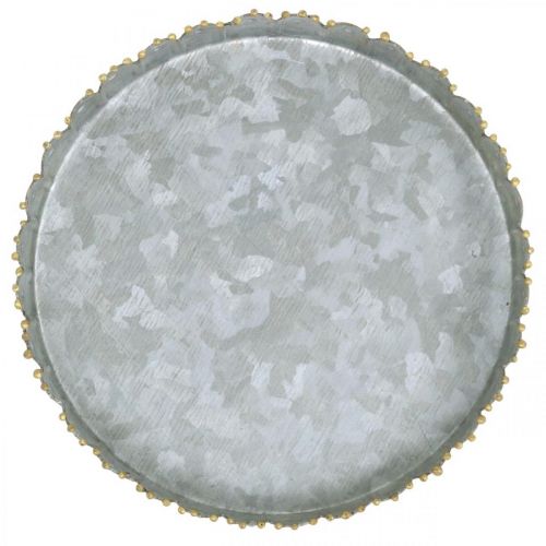Floristik24 Dekorativ bricka i metall, bordsdekoration, tallrik för dekoration av silver/guld Ø18,5cm H2cm
