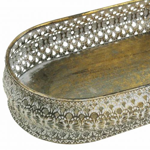 Floristik24 Dekorativ bricka oval antikt guld, vit 40,5 × 14 cm