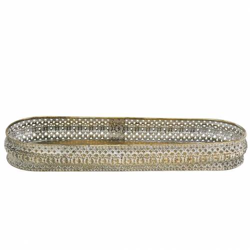 Floristik24 Dekorativ bricka oval antikt guld, vit 40,5 × 14 cm