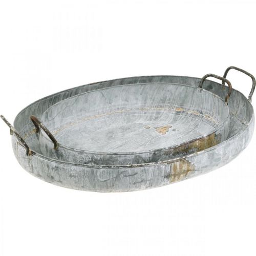 Artikel Metallskål med handtag, planteringskärl, dekorativ bricka antik look vittvättad L51/40,5 cm set om 2