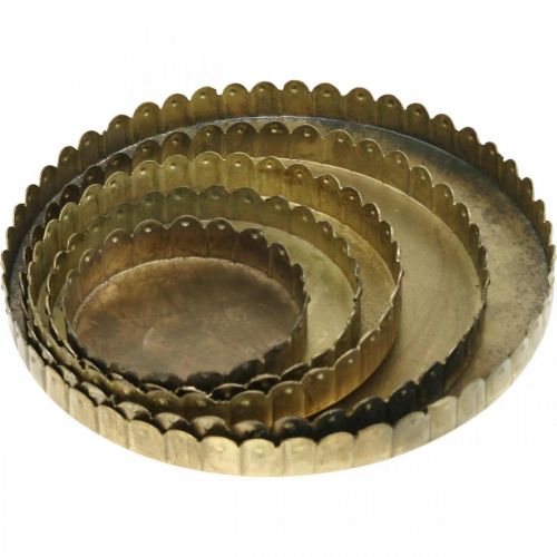 Metallplattor för dekoration, bordsdekoration, ljusbricka rund gyllene antik look Ø7,5/10/12/15/18cm H2cm set om 5 | Floristik24.se