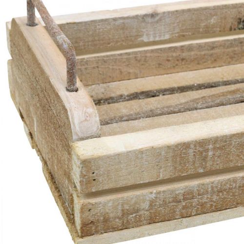 Floristik24 Träbricka med metallhandtag, planterad vit tvättad L40cm