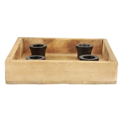 Floristik24 Ljusbricka träbricka naturlig stickljusstake 20cm