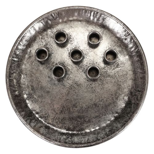 Floristik24 Ljusplatta metall vintage silver pinne ljushållare Ø30cm