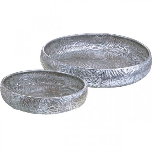 Dekorativ skål silver rund antik look metall Ø50 / 38cm set om 2