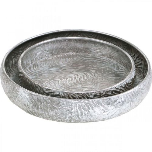 Artikel Dekorativ skål silver rund antik look metall Ø50/38cm set om 2