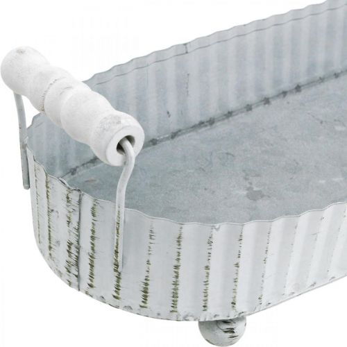 Floristik24 Dekorativ bricka, metalldekor oval, ljusbricka vit, silver Shabby Chic L40 / 29,5 cm 9,5 / 8,5 cm set om 2
