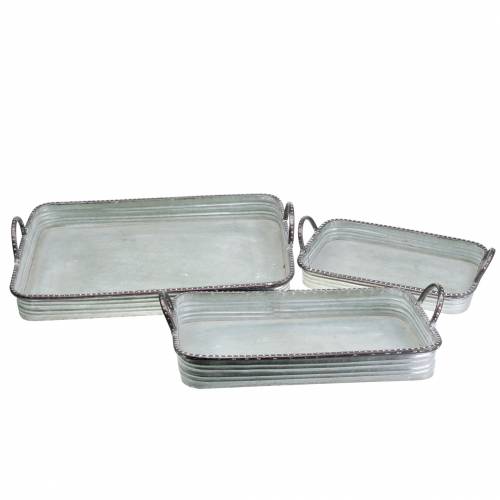 Floristik24 Dekorativ bricka med handtag metall silver 30cm/37cm/45cm set om 3