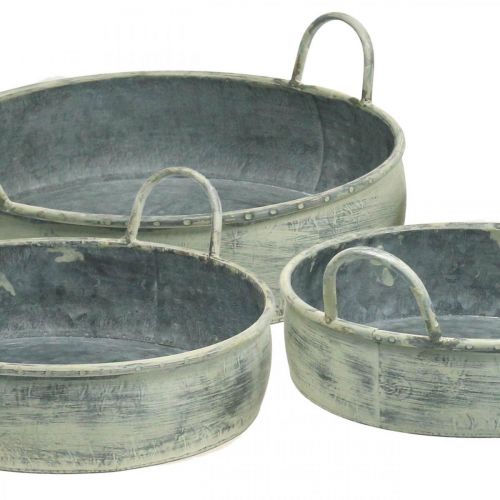 Floristik24 Dekorativ skål med handtag vintage metall Ø28/32,5/36cm set om 3
