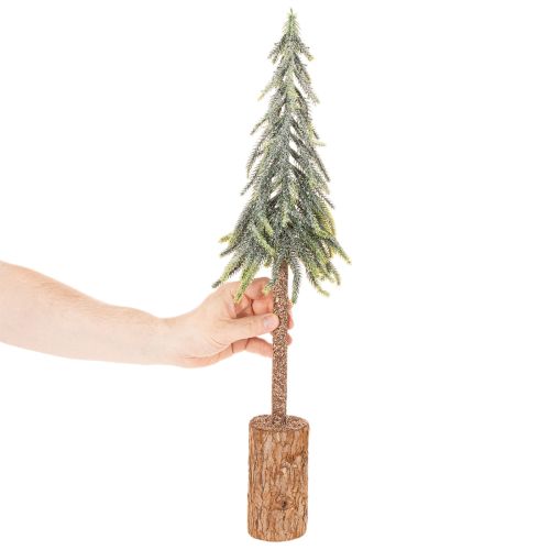 Konstgjord gran, glaserad finish, med träbas, vinterdekoration, 60 cm | Floristik24.se