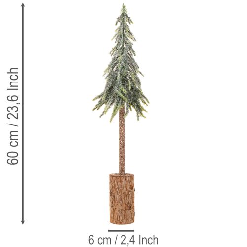 Konstgjord gran, glaserad finish, med träbas, vinterdekoration, 60 cm | Floristik24.se