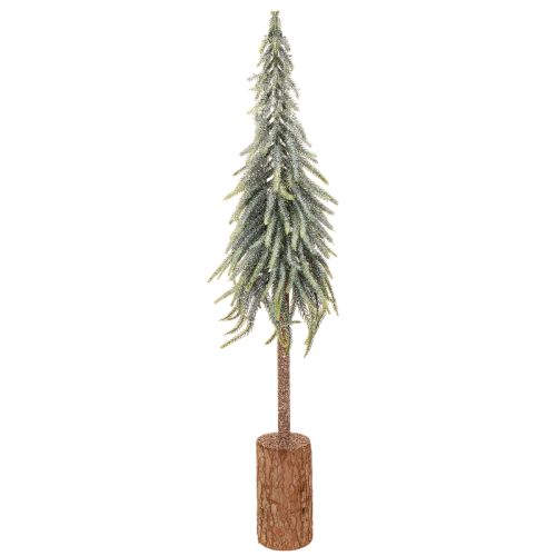 Konstgjord gran, glaserad, dekorativ gran på träbas för vinterdekoration och jul, 75 cm