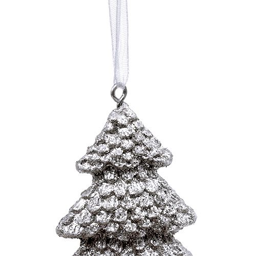 Floristik24 Julgran silver 6,5 cm att hänga 6st