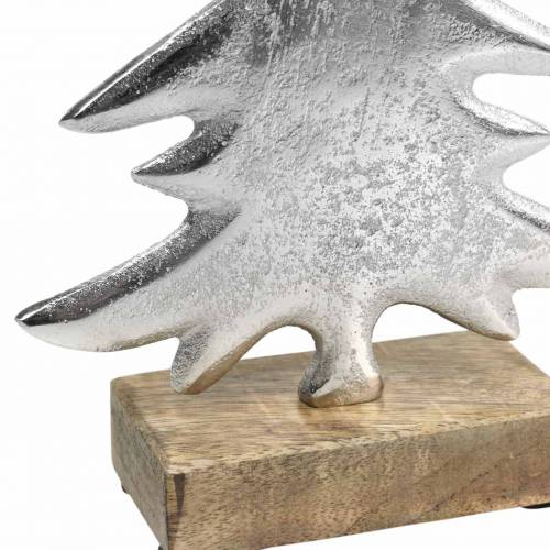 Dekorativ gran på träbas silver, naturmetall 24cm × 16cm | Floristik24.se