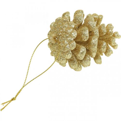 Floristik24 Julgransdekorationer dekorativa kottar glitter guld H7cm 6 st