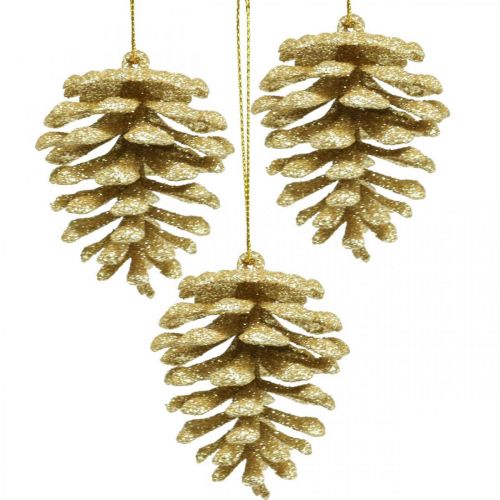 Floristik24 Julgransdekorationer dekorativa kottar glitter guld H7cm 6 st