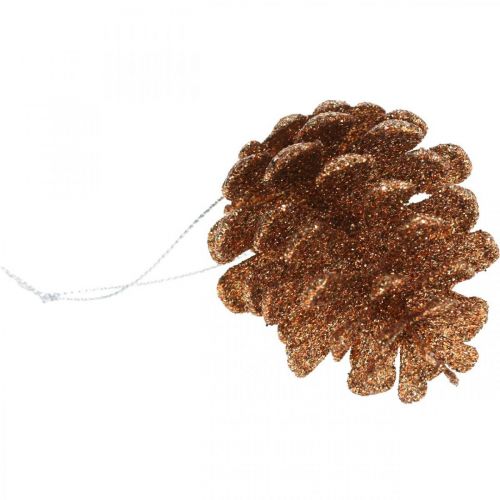 Floristik24 Julgransprydnader deco kottar glitter koppar H7cm 6st
