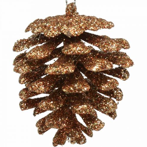 Floristik24 Julgransprydnader deco kottar glitter koppar H7cm 6st