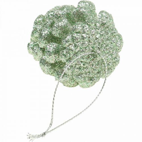 Floristik24 Julgransprydnader deco kottar glitter mint H7cm 6st