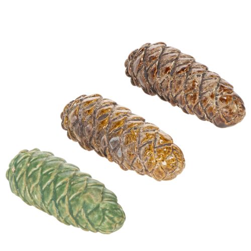 Keramisk tallkottedekoration, bordsdekoration, höst, 14 cm, 3 stycken
