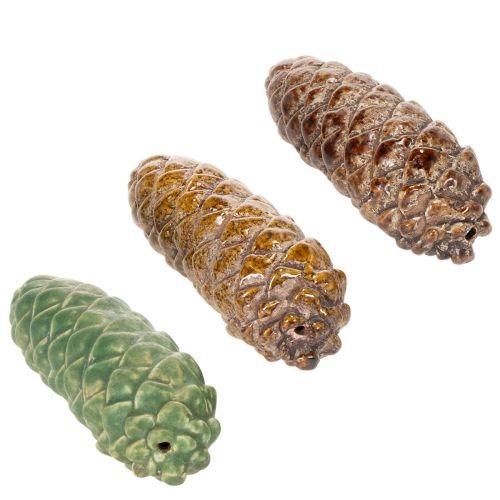 Keramisk tallkottedekoration, bordsdekoration, höst, 14 cm, 3 stycken | Floristik24.se