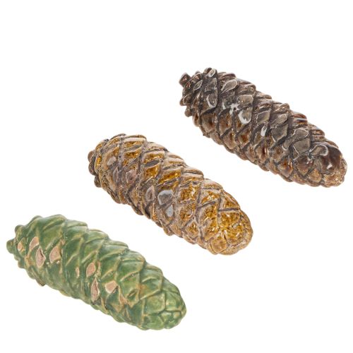 Keramisk tallkottedekoration, bordsdekoration, höst, 14 cm, 3 stycken | Floristik24.se