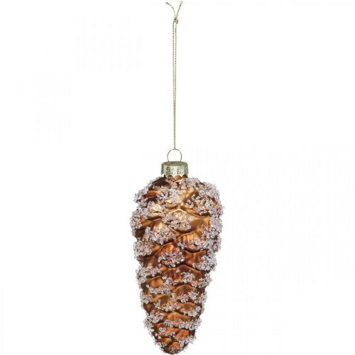 Floristik24 Tallkottar med snö, juldekorationer, julgransdekorationer Brun H13cm Ø6cm Äkta glas 3st