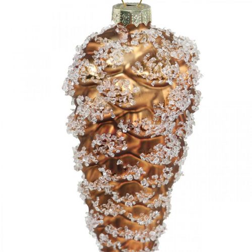 Floristik24 Tallkottar med snö, juldekorationer, julgransdekorationer Brun H13cm Ø6cm Äkta glas 3st