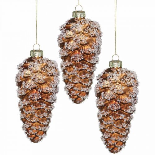 Tallkottar med snö, juldekorationer, julgransdekorationer Brun H13cm Ø6cm Äkta glas 3st