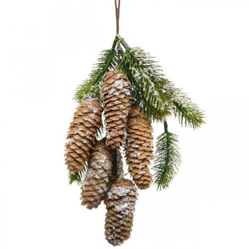 Grangrön med kottar, vinterdekoration, grangren för upphängning, insnöad kottdekor L33cm