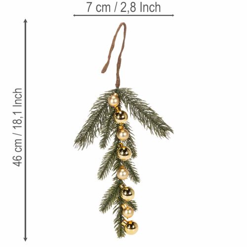 Konstgjord grangren med guldfärgade mini julgranskulor, 46 cm, 2 stycken | Floristik24.se