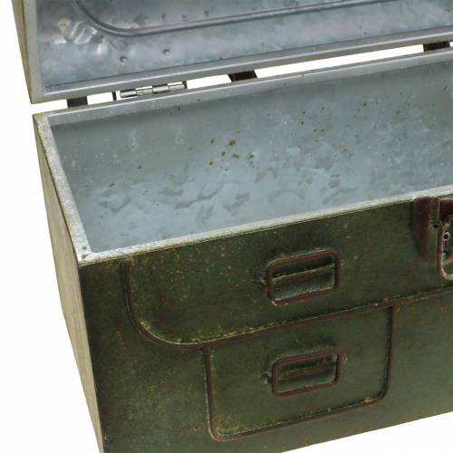 Floristik24 Planteringsväska med lock och läderband metallgrå, brun/rost H25cm