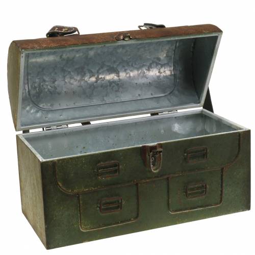 Floristik24 Planteringsväska med lock och läderband metallgrå, brun/rost H25cm